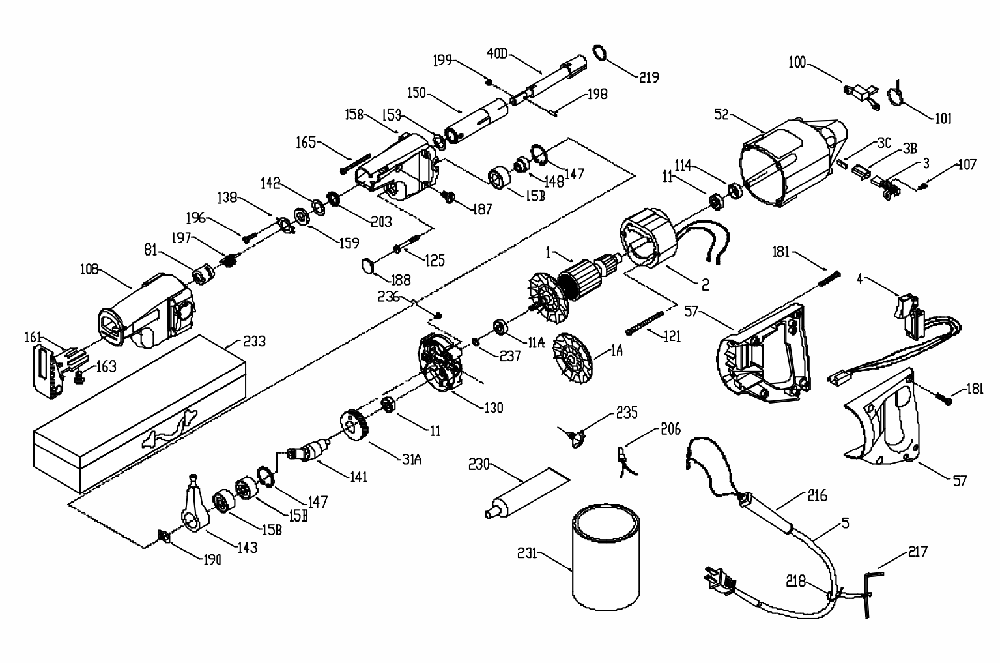 Fig-0 Diagram and Parts List for 735 Type-1 Porter Cable Sander Grinder